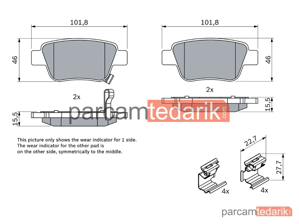 BOSCH 0986424798 | Fren Balatası (Arka) — Toyota Avensis, Toyota Corolla Verso
