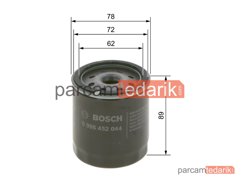 BOSCH 0986452044 | Yağ Filtresi — Toyota Hiace IV, Toyota Hilux VIII Pick-Up, Toyota Hilux VII Pick-Up
