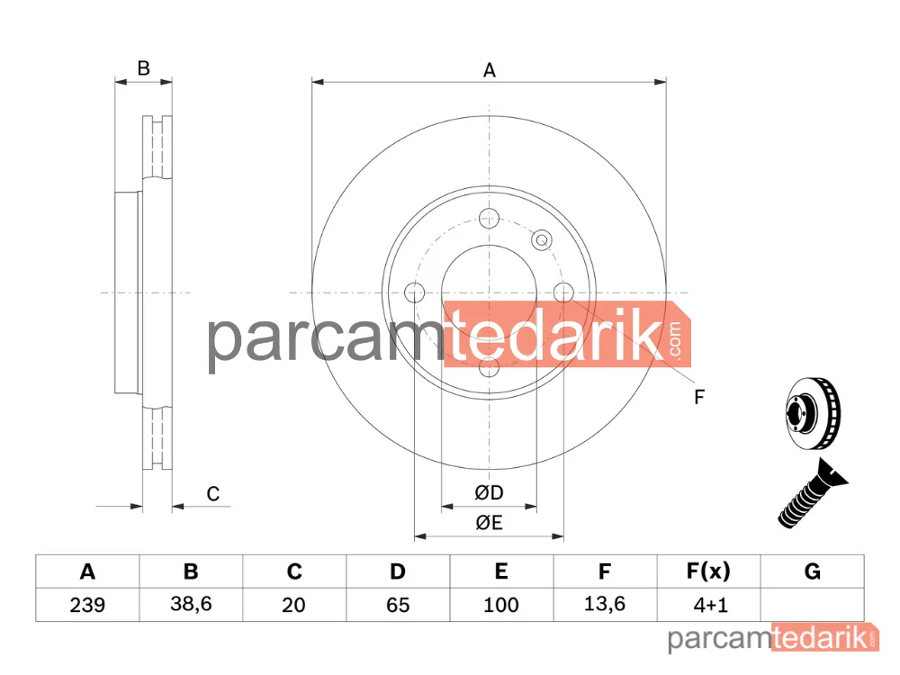 BOSCH 0986478017 | Fren Diski (Ön, 239 mm) — VW Golf II, VW Scirocco, Seat Ibiza II