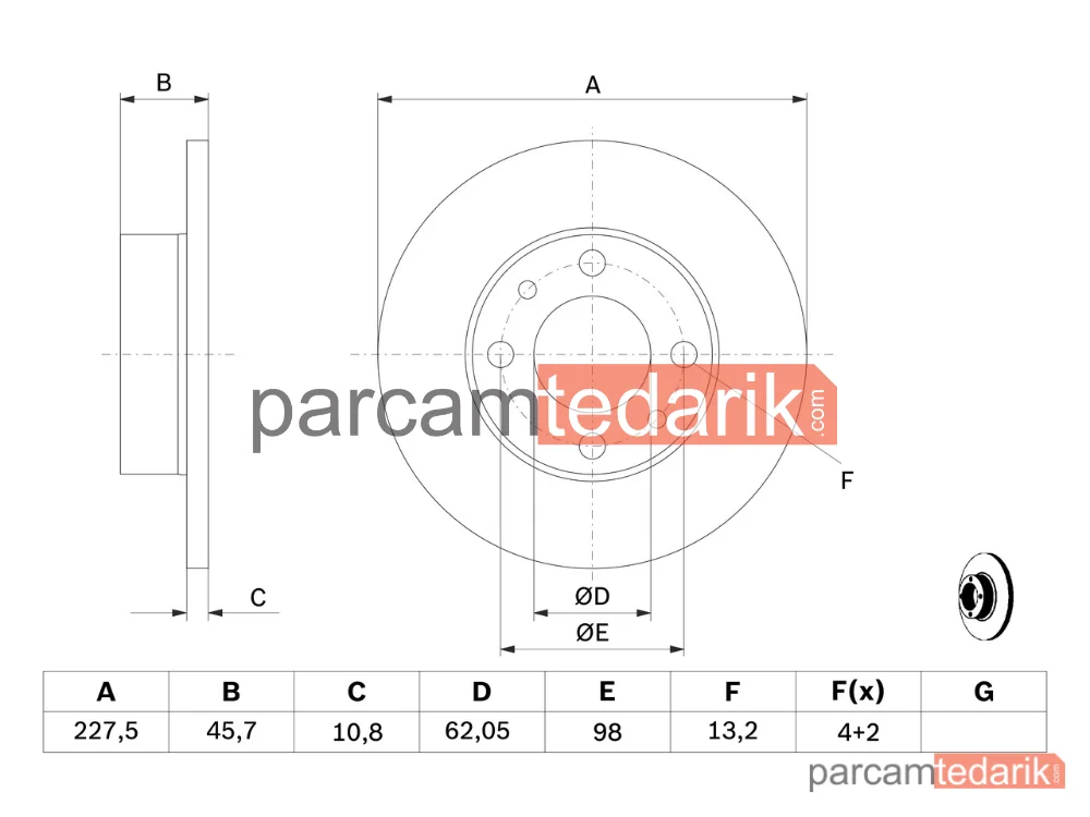 BOSCH 0986478063 | Fren Diski (Ön) — Fiat Uno, Fiat Panda, Fiat Ritmo