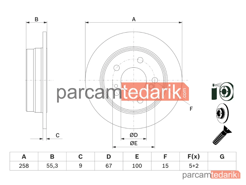 BOSCH 0986478188 | Fren Diski (Arka, 258 mm) — Mercedes-Benz 124, Mercedes-Benz 190, Mercedes-Benz C-Serisi