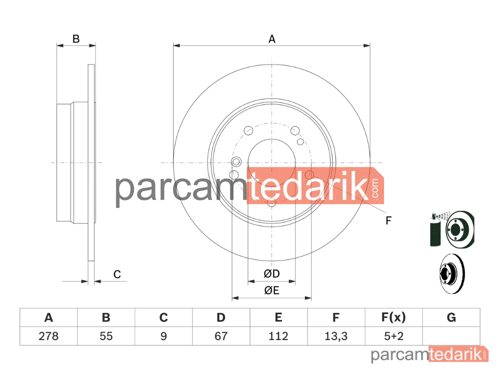 BOSCH 0986478325 | Fren Diski (Arka, 278 mm) — Mercedes-Benz 124 T-Model, Mercedes-Benz C-Serisi T-Model