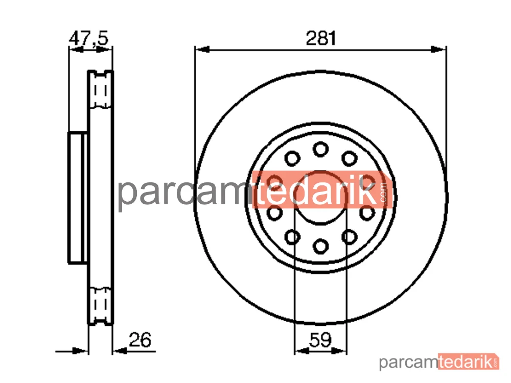 BOSCH 0986478460 | Fren Diski (Ön, 280.8 mm) — Lancia Kappa SW, Lancia Kappa, Alfa Romeo 166