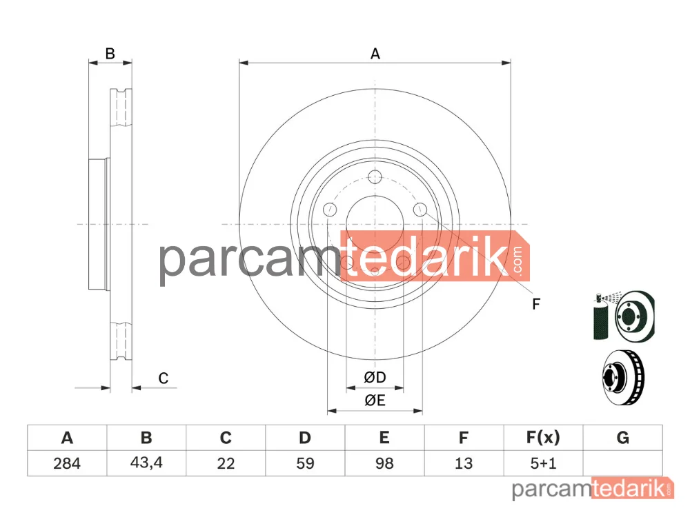 BOSCH 0986478521 | Fren Diski (284 mm) — Alfa Romeo 156 Sportwagon, Alfa Romeo 156, Fiat Doblo Cargo