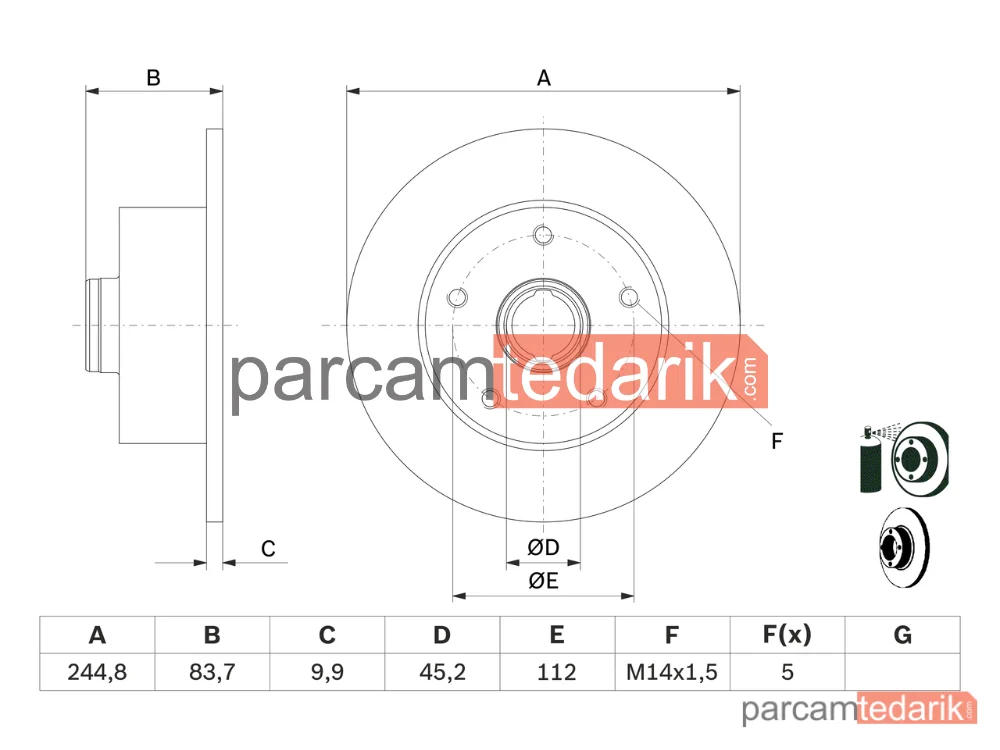 BOSCH 0986478759 | Fren Diski (Arka, 244.8 mm) — Audi A4 B5