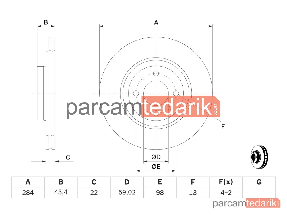 BOSCH 0986479B49 | Fren Diski (284 mm) — Abarth 500 / 595 / 695, Abarth 500C / 595C / 695C