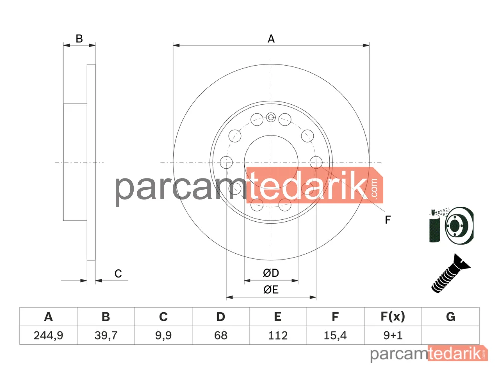 BOSCH 0986478986 | Fren Diski (Arka, 245 mm) — Audi A4 B7, Seat Exeo, Audi 80 B4