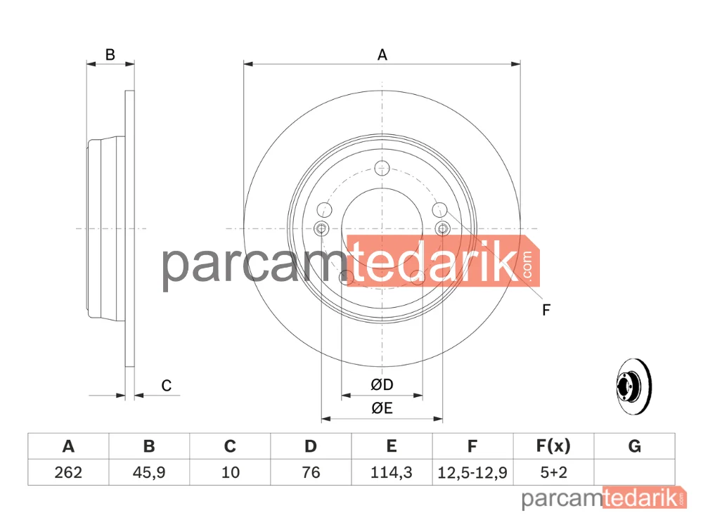 BOSCH 0986479052 | Fren Diski (Arka, 261.9 mm) — Hyundai i30 Coupe, Kia Ceed, Hyundai i30
