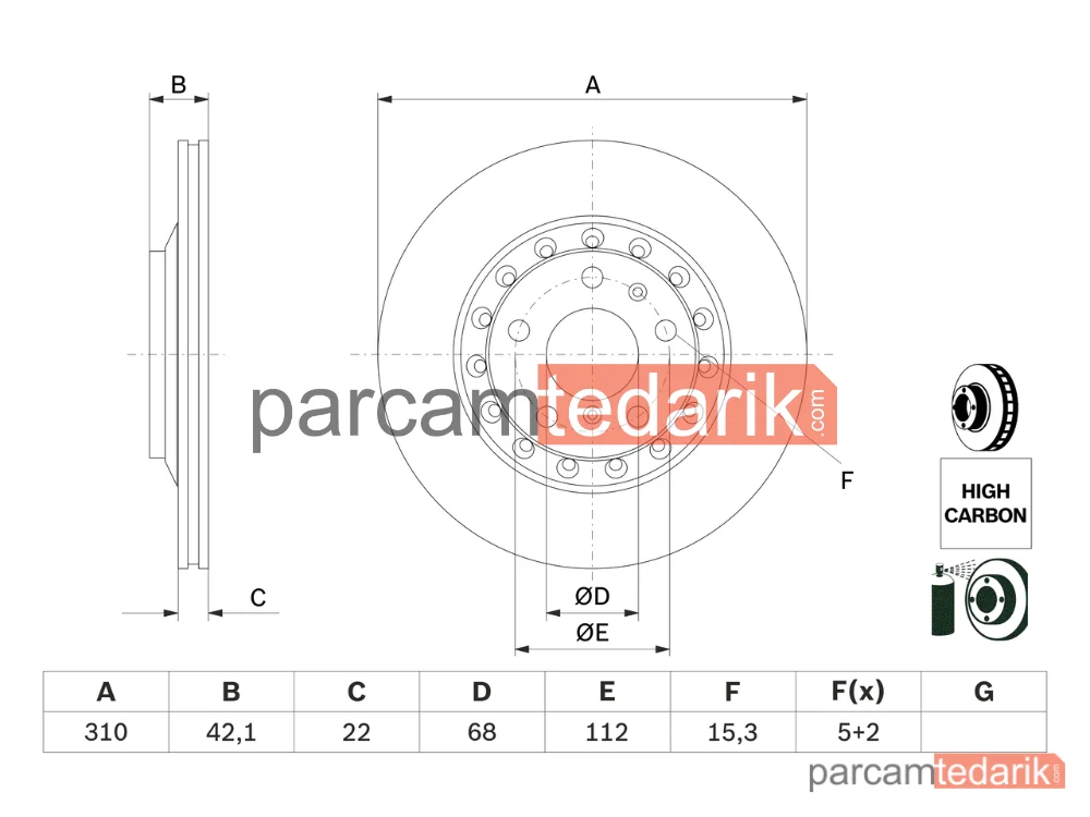 BOSCH 0986479062 | Fren Diski (Arka, 310 mm) — VW Phaeton, Audi A8 D2, Audi A8 D3
