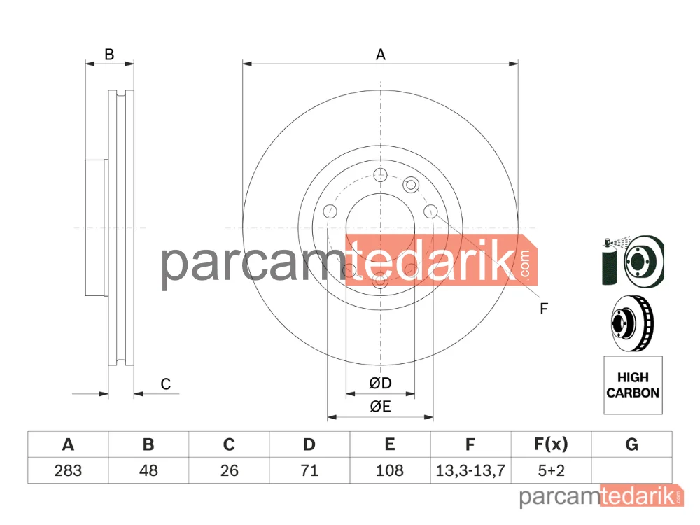 BOSCH 0986479193 | Fren Diski (Ön, 282.8 mm) — Peugeot 508 I, Peugeot 508 SW I, Peugeot 407