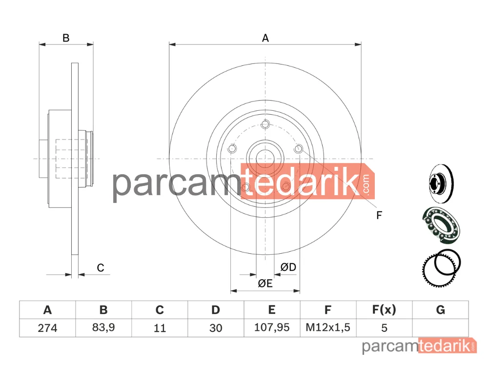 BOSCH 0986479273 | Fren Diski (Arka, 274 mm) — Renault Laguna II Grandtour, Renault Laguna II