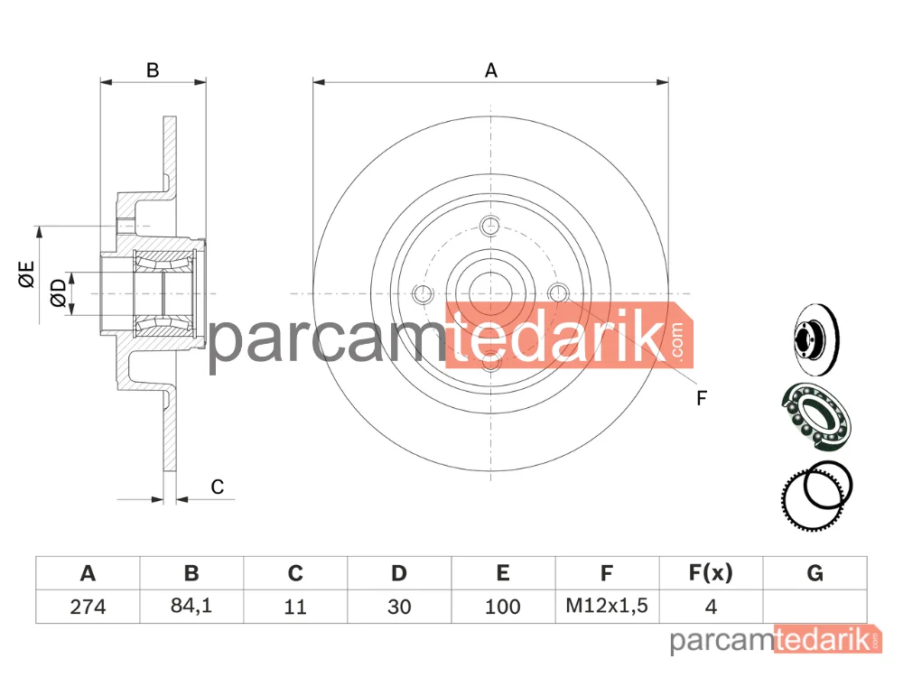 BOSCH 0986479277 | Fren Diski (Arka, 274 mm) — Renault Grand Scénic II