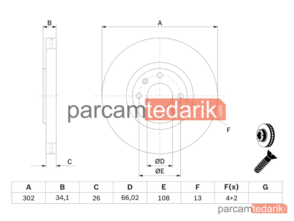 BOSCH 0986479288 | Fren Diski (302 mm) — Peugeot 208 II, DS 3 / DS 3 Crossback, Peugeot 2008 II