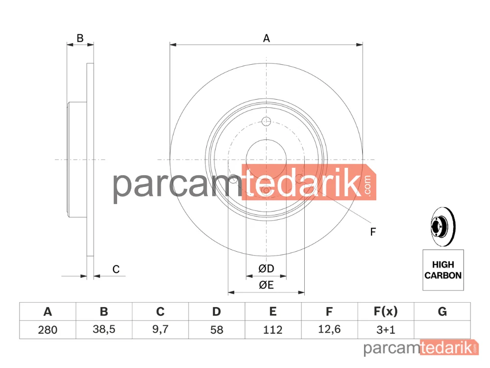 BOSCH 0986479305 | Fren Diski (Ön, 280 mm) — Smart Fortwo Coupe, Smart Fortwo Cabrio, Smart City-Coupe