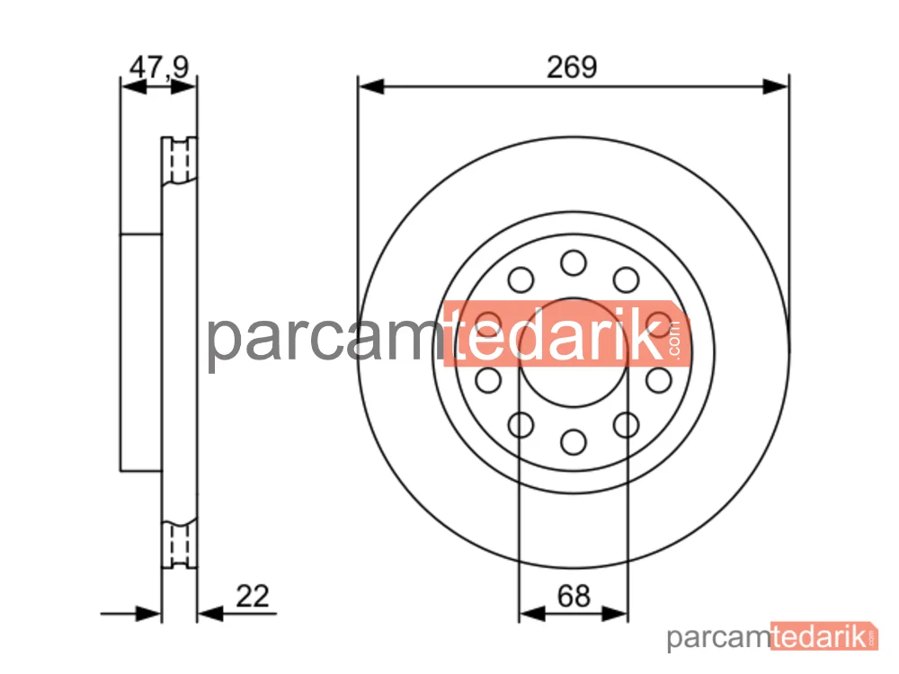BOSCH 0986479366 | Fren Diski (Arka, 269 mm) — Audi A6 C5