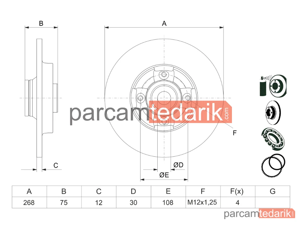 BOSCH 0986479387 | Fren Diski (Arka, 268 mm) — Citroen Berlingo, Citroen C4 II