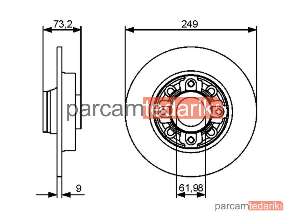 BOSCH 0986479388 | Fren Diski (Arka, 249 mm) — Peugeot 308 I, Peugeot 308 SW I, Citroen C4 I