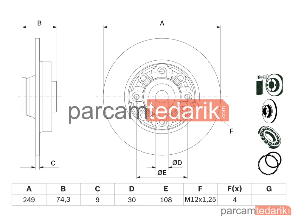 BOSCH 0986479400 | Fren Diski (Arka, 249 mm) — Citroen C4 II, Peugeot 308 I, Citroen DS4
