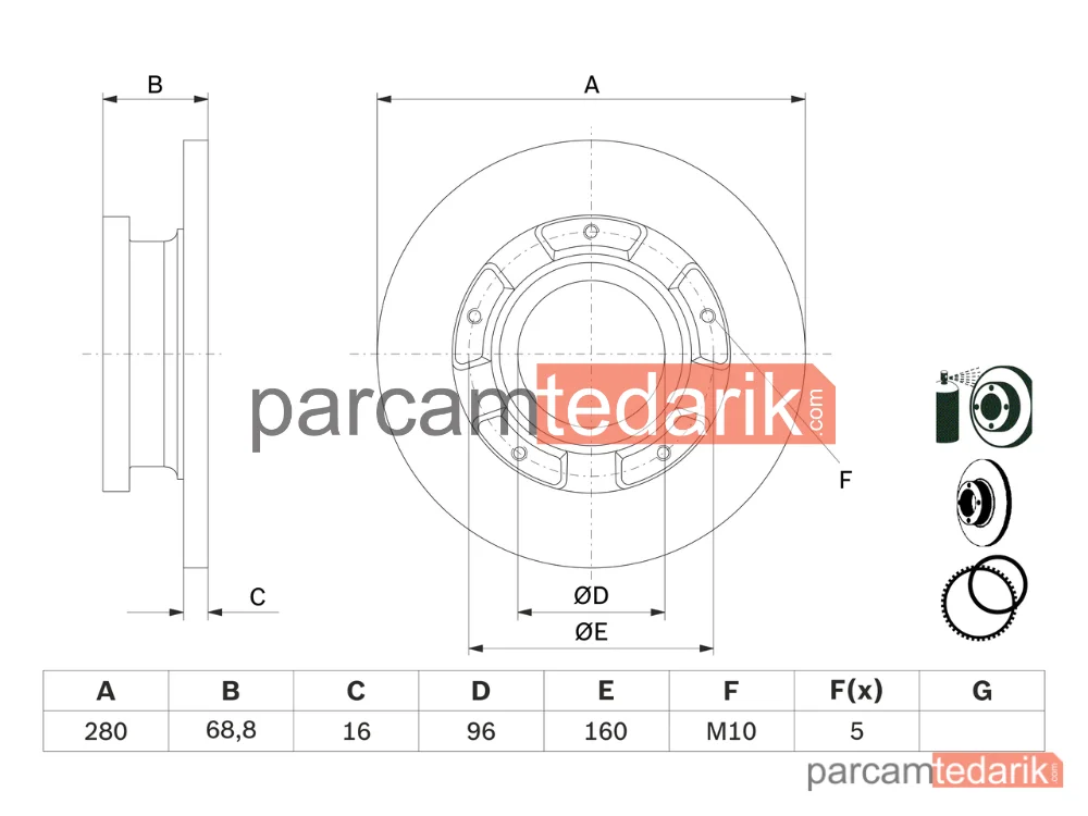 BOSCH 0986479401 | Fren Diski (Arka, 280 mm) — Ford Transit, Ford Transit Tourneo