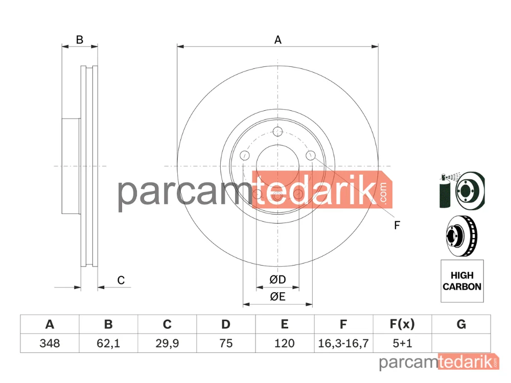 BOSCH 0986479436 | Fren Diski (Ön, 348 mm) — BMW X5, BMW X6