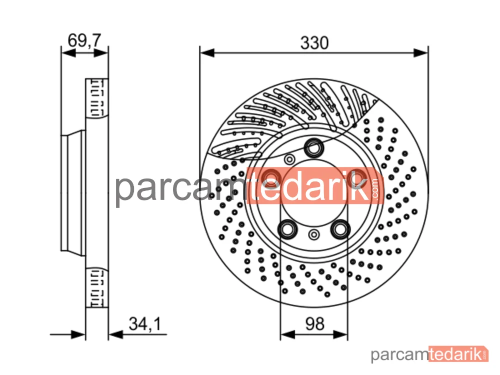 BOSCH 0986479580 | Fren Diski (Ön, 330 mm) — Porsche 911 Cabrio, Porsche 911, Porsche 911 Targa Tavan