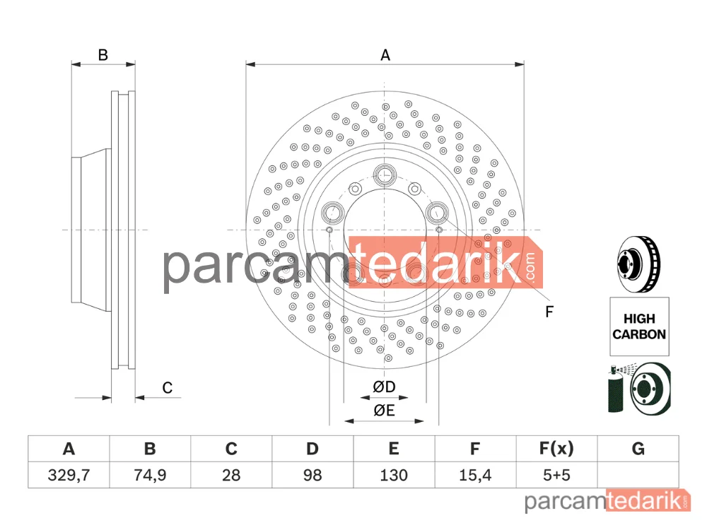 BOSCH 0986479582 | Fren Diski (Arka, 330 mm) — Porsche 911, Porsche 911 Cabrio, Porsche 911 Targa Tavan