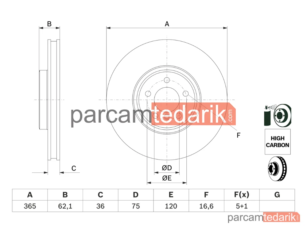 BOSCH 0986479635 | Fren Diski (Ön, 362 mm) — BMW X5, BMW X6