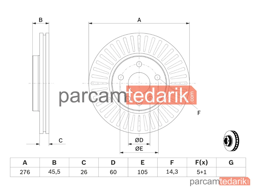 BOSCH 0986479643 | Fren Diski (276 mm) — Opel Astra J, Chevrolet Cruze, Chevrolet Aveo