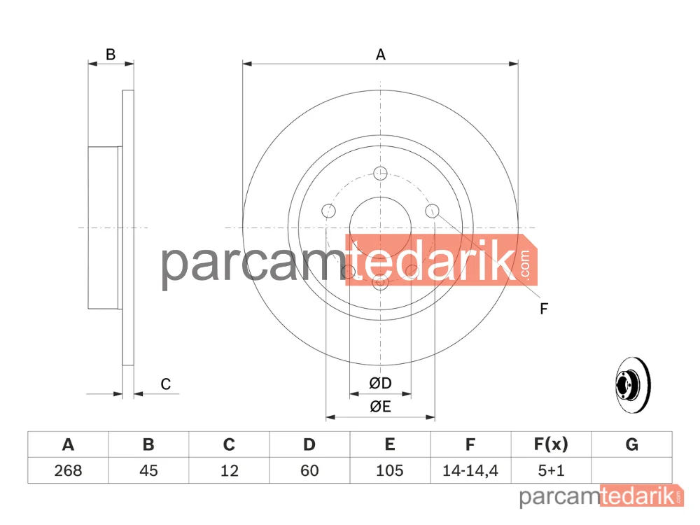 BOSCH 0986479C57 | Fren Diski (Arka, 268 mm) — Chevrolet Cruze