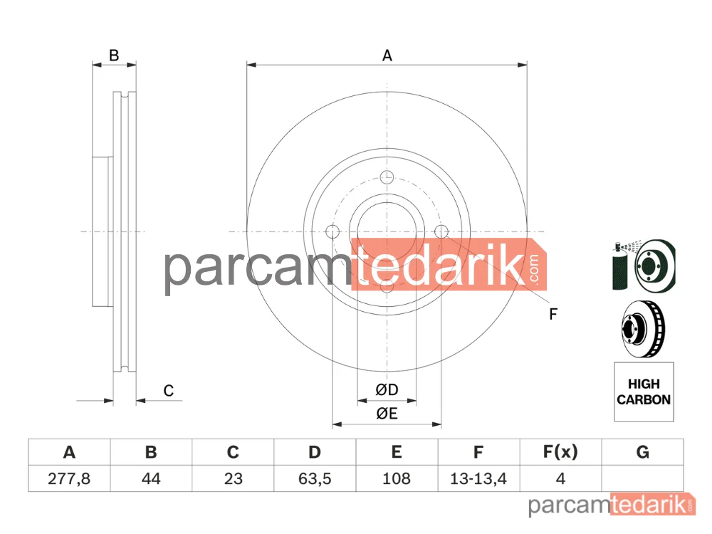 BOSCH 0986479659 | Fren Diski (Ön, 278 mm) — Ford B-Max, Ford Tourneo Courier B460 Mpv