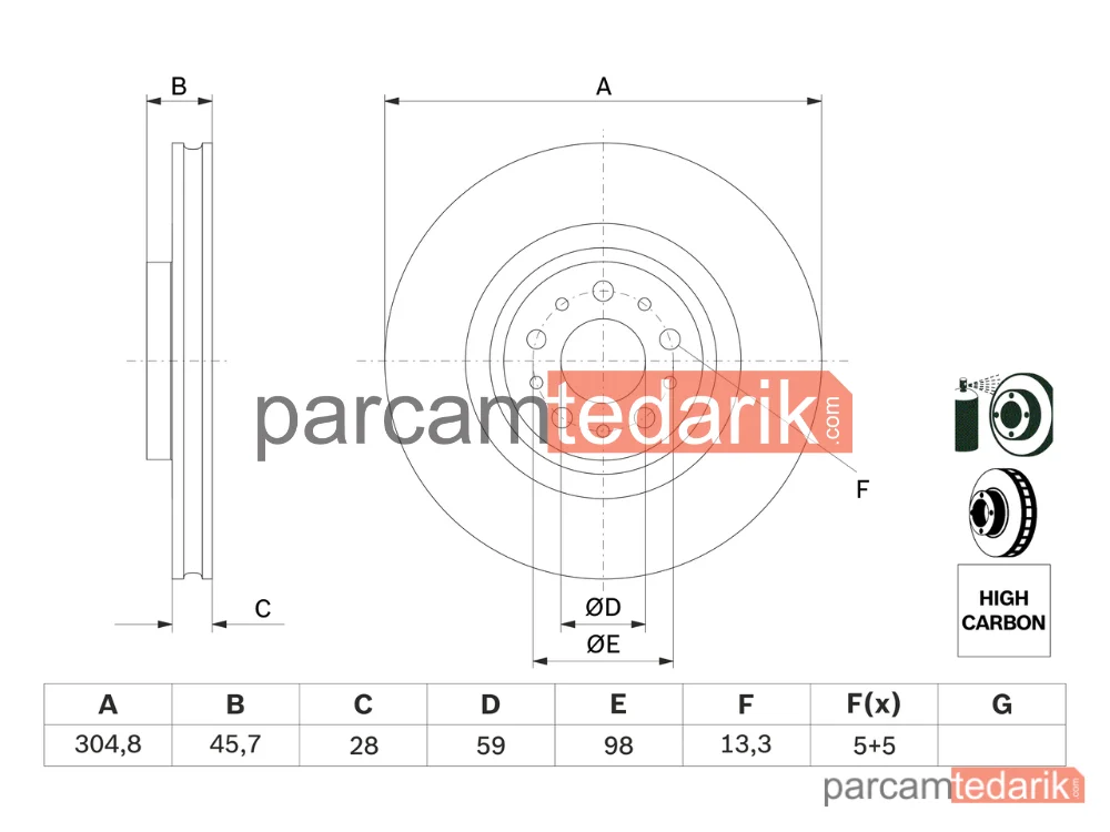 BOSCH 0986479736 | Fren Diski (305 mm) — Fiat Doblo Cargo, Fiat Doblo, Opel Combo Tour