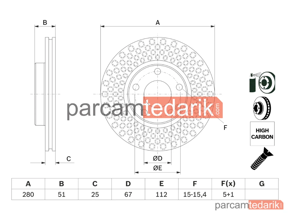 BOSCH 0986479A00 | Fren Diski (Ön, 280 mm) — Mercedes-Benz B-Serisi, Mercedes-Benz A-Serisi