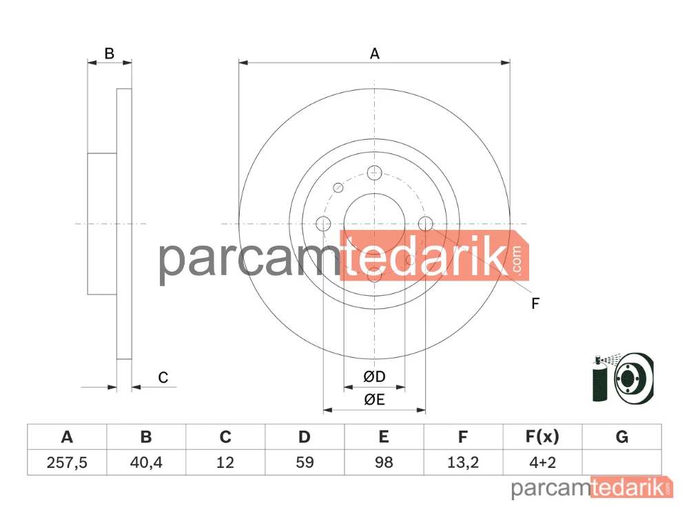 BOSCH 0986479E65 | Fren Diski (257 mm)