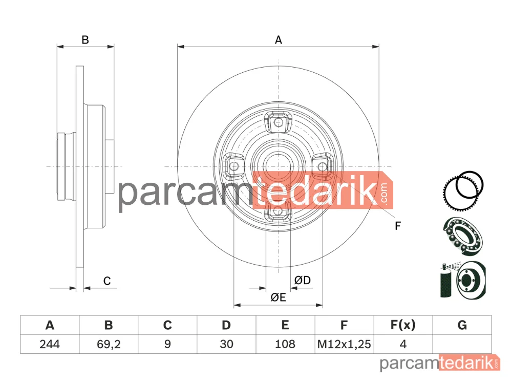 BOSCH 0986479F74 | Fren Diski (Arka) — Peugeot 208 I, Citroen C3 Aircross I, Opel Crossland X / Crossland