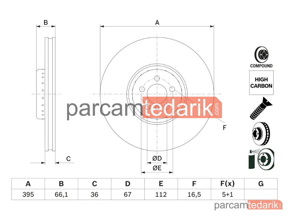 BOSCH 0986479H12 | Fren Diski (Ön) — BMW X5, BMW X7, BMW 8 Gran Coupe