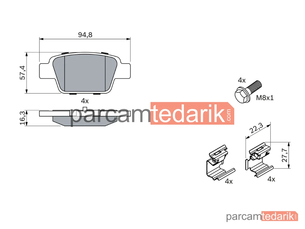 BOSCH 0986494030 | Fren Balatası (Arka) — Alfa Romeo Mito, Fiat Stilo Multi Wagon, Fiat Stilo