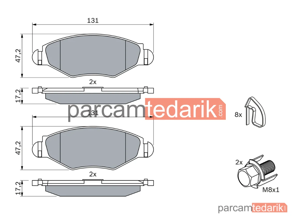 BOSCH 0986494039 | Fren Balatası (Ön) — Peugeot 206, Peugeot 206+, Peugeot 206 SW