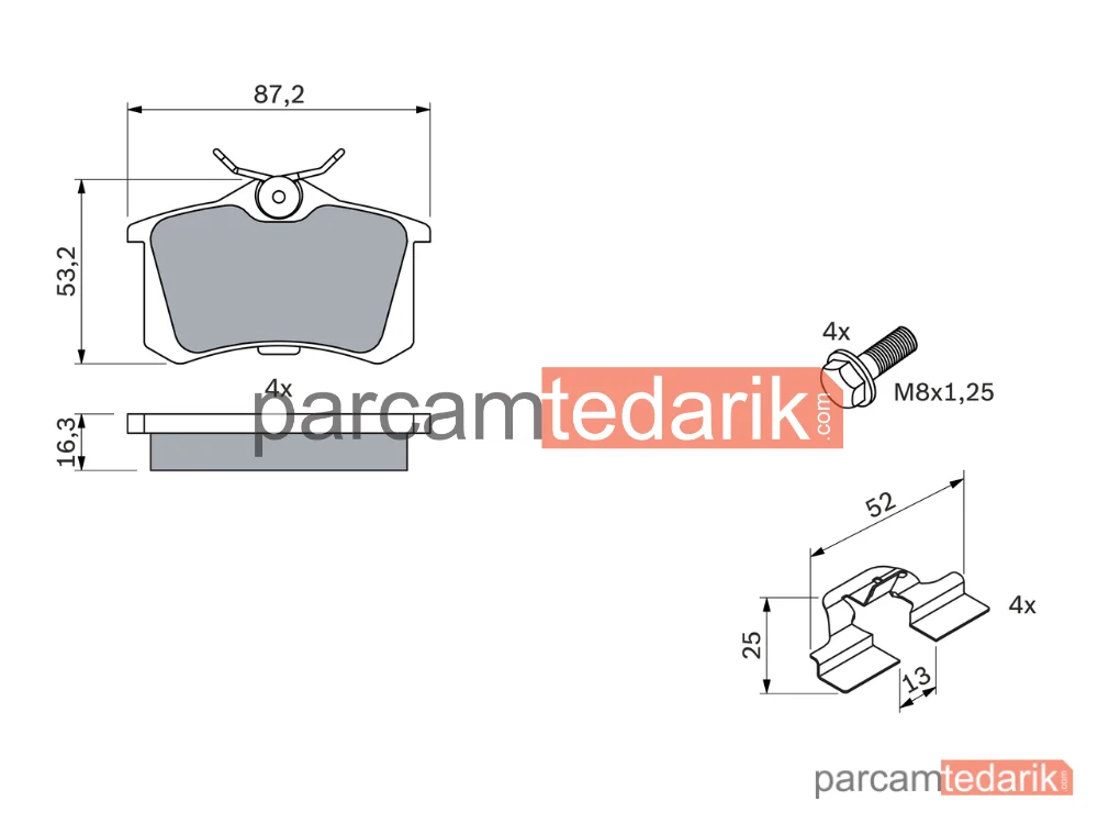 BOSCH 0986494596 | Fren Balatası (Arka) — Audi A4 B5, Audi A6 C5, Skoda Fabia I