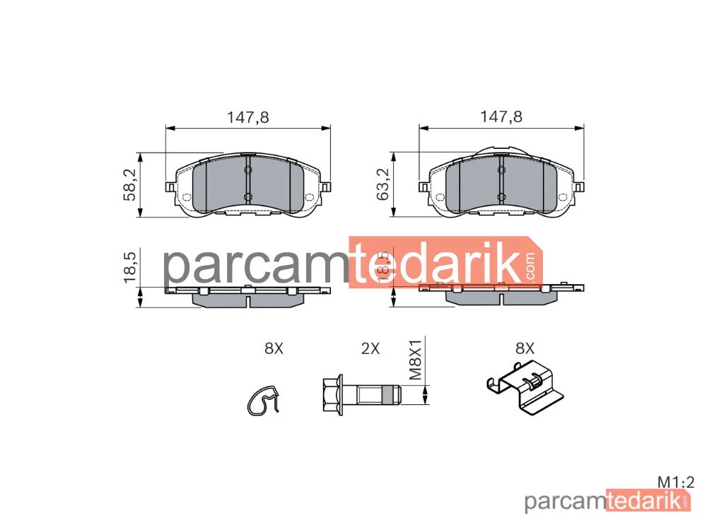 BOSCH 0986494714 | Fren Balatası (Ön) — Peugeot 308 II, Peugeot 308 SW II, Peugeot Partner
