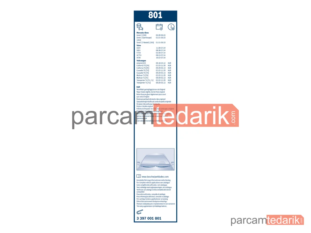 BOSCH 3397001801 | Silecek Süpürgesi (530 mm) — VW Transporter T5, Volvo S80 I, VW Multivan T5