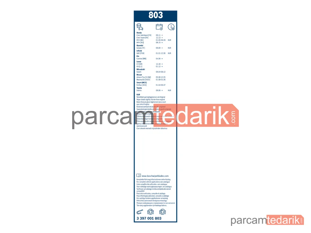 BOSCH 3397001803 | Silecek Süpürgesi (450 mm) — Kia Optima Sportswagon, Nissan Primera, Smart Forfour