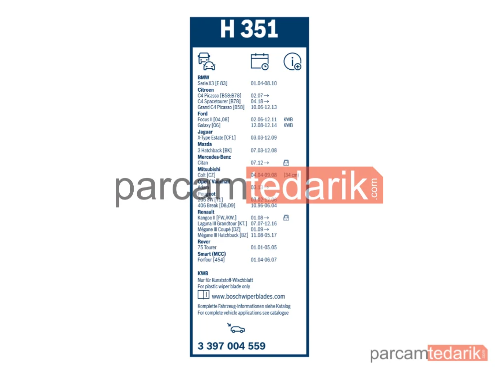 BOSCH 3397004559 | Silecek Süpürgesi (350 mm) — Renault Megane III, BMW X3, Renault Megane III Coupe