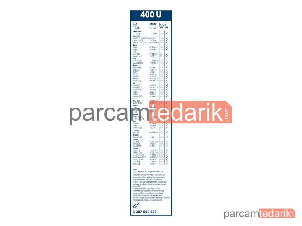 BOSCH 3397004579 | Silecek Süpürgesi (400 mm) — Fiat Panda, Seat Marbella, Seat Terra