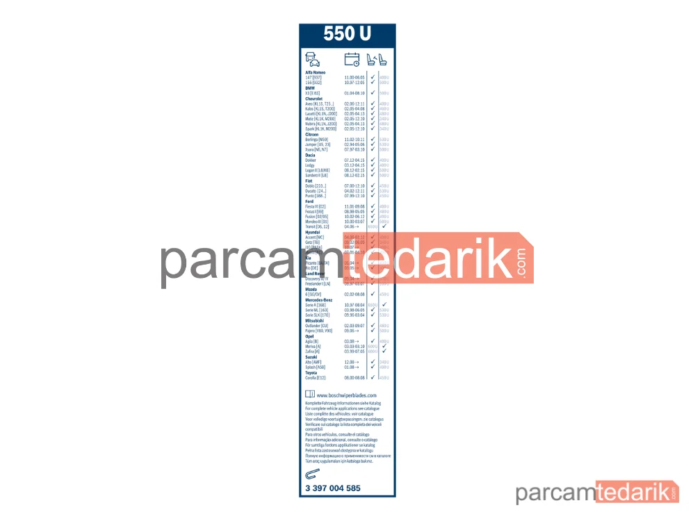 BOSCH 3397004585 | Silecek Süpürgesi (550 mm) — Citroen AX, Citroen ZX, Mazda CX-3