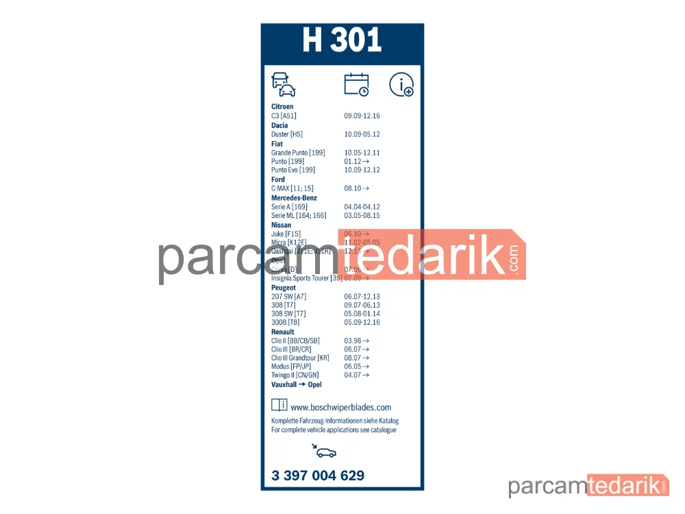 BOSCH 3397004629 | Silecek Süpürgesi (300 mm) — Opel Insignia A, Ford C-Max II, Mercedes-Benz M-Serisi