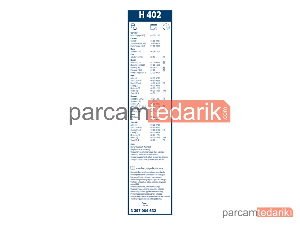 BOSCH 3397004632 | Silecek Süpürgesi (400 mm) — Renault Clio I, Renault Kangoo Express, Citroen Xsara Break