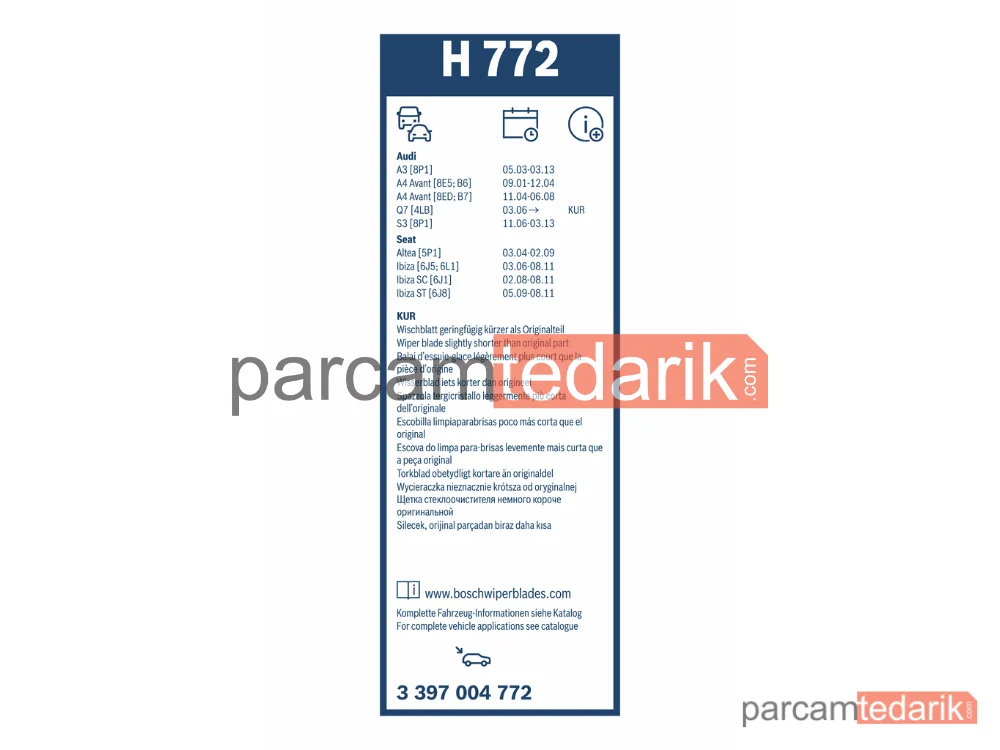BOSCH 3397004772 | Silecek Süpürgesi (340 mm) — Audi A4 B7, Audi Q7, Audi A3