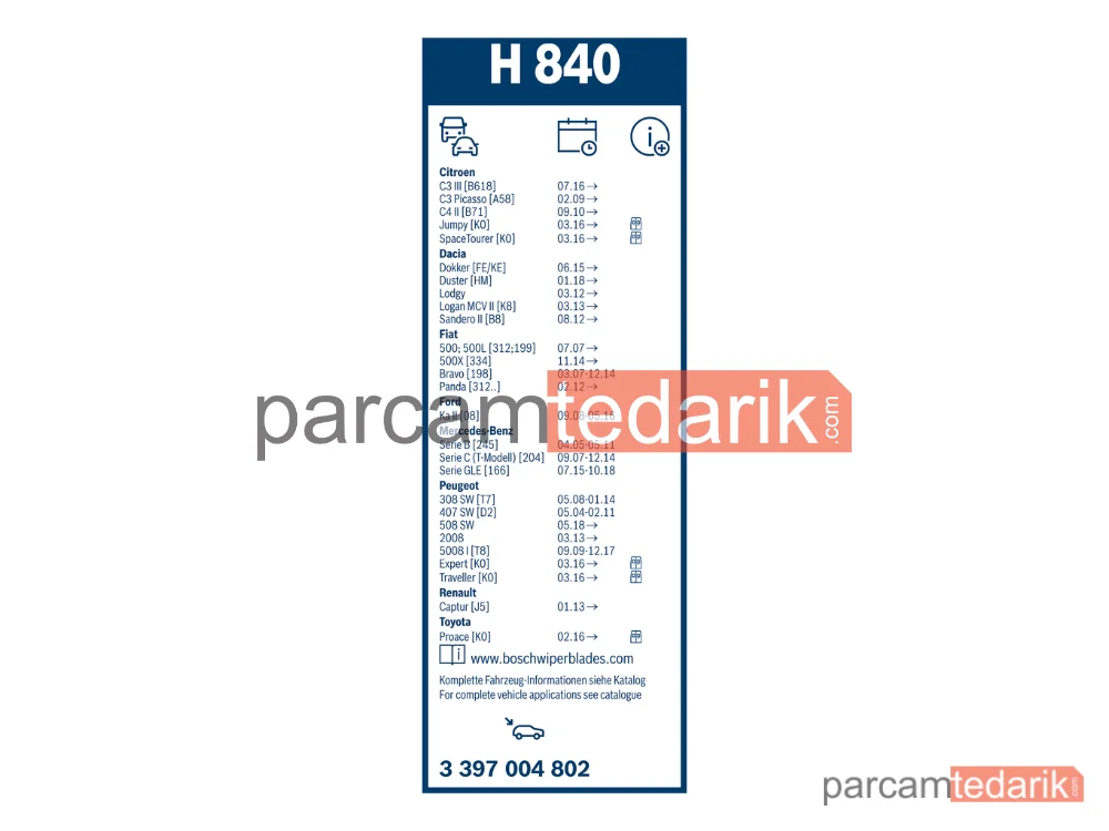 BOSCH 3397004802 | Silecek Süpürgesi (290 mm) — Mercedes-Benz C-Serisi T-Model, Fiat 500X, Opel Astra G