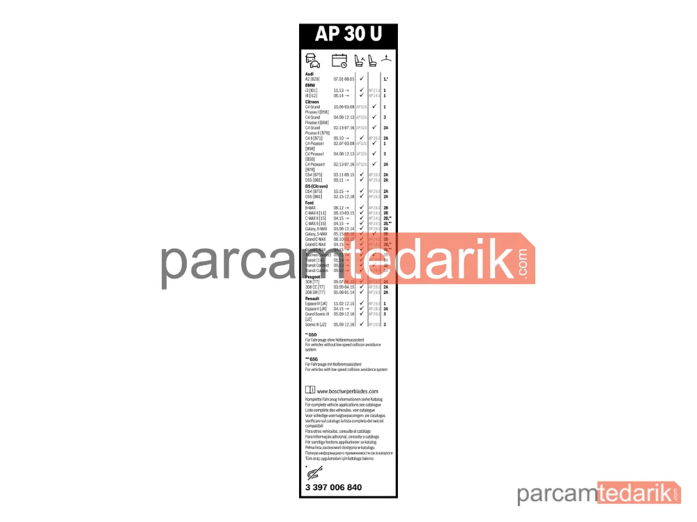 BOSCH 3397006840 | Silecek Süpürgesi — Ford C-Max II, Ford Transit V363, Ford Grand C-Max