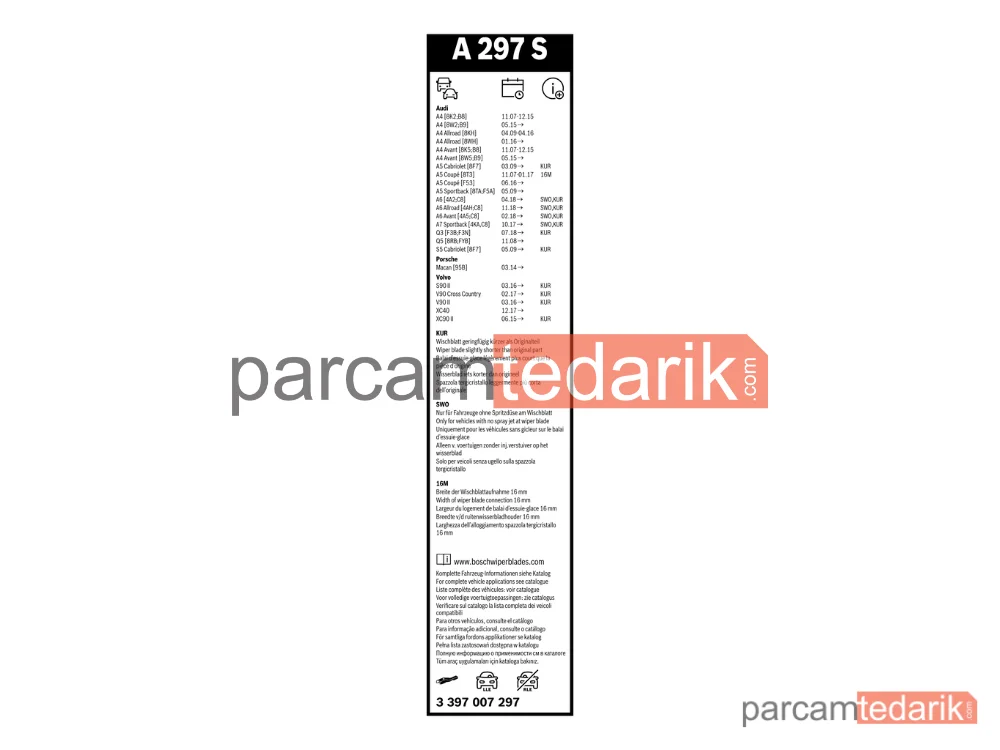 BOSCH 3397007297 | Silecek Süpürgesi (500 mm) — Audi A5, Audi A4 B9, Audi Q5